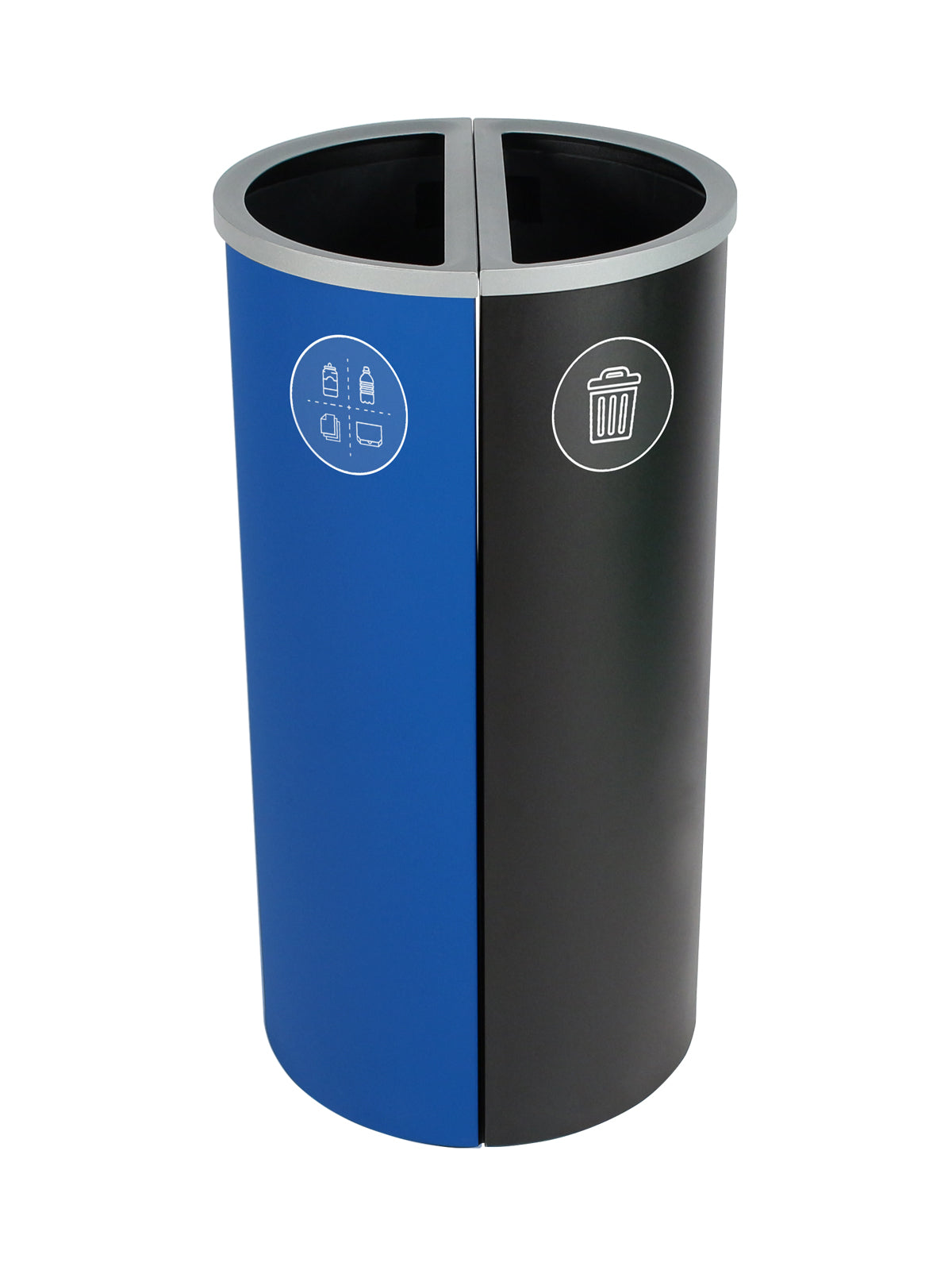 SPECTRUM - Double Station, Blue-Black Ellipse Slim, Full Opening Lids with Mixed Recyclables-Waste Body Labels