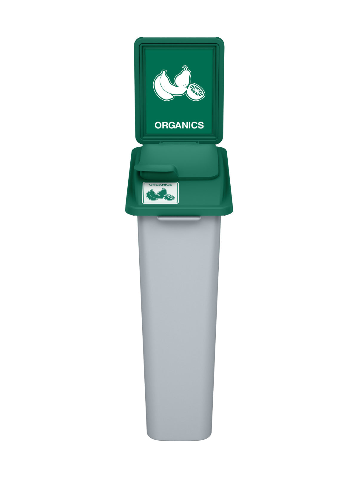 WASTE WATCHER - 23G Grey Body with Solid Lift Lid, Sign Frame, and 'Organics' Sign and Lid Label