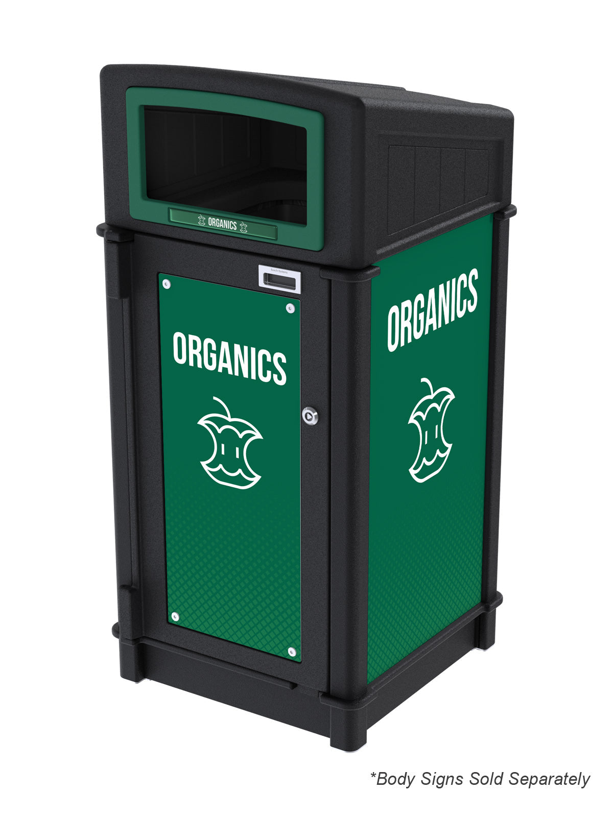 FUSION - Single Stream Top-Load Organics Bin with Full Opening Lid and Door Signage