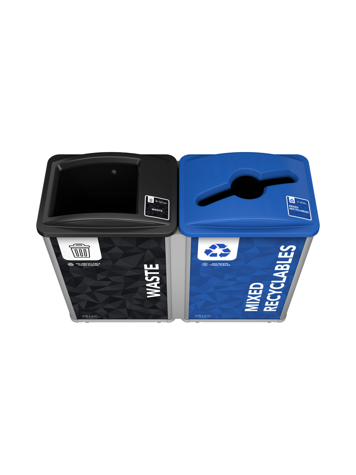 MOSAIC - Double - Waste-Recyclables - Full-Mixed - Silver-Black-Blue