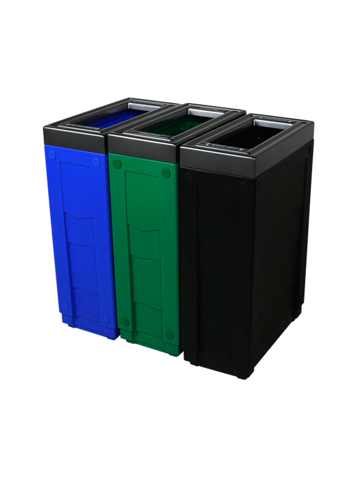 EVOLVE - Triple - Kit - Recyclables-Organics-Waste - Full - Blue-Green-Black