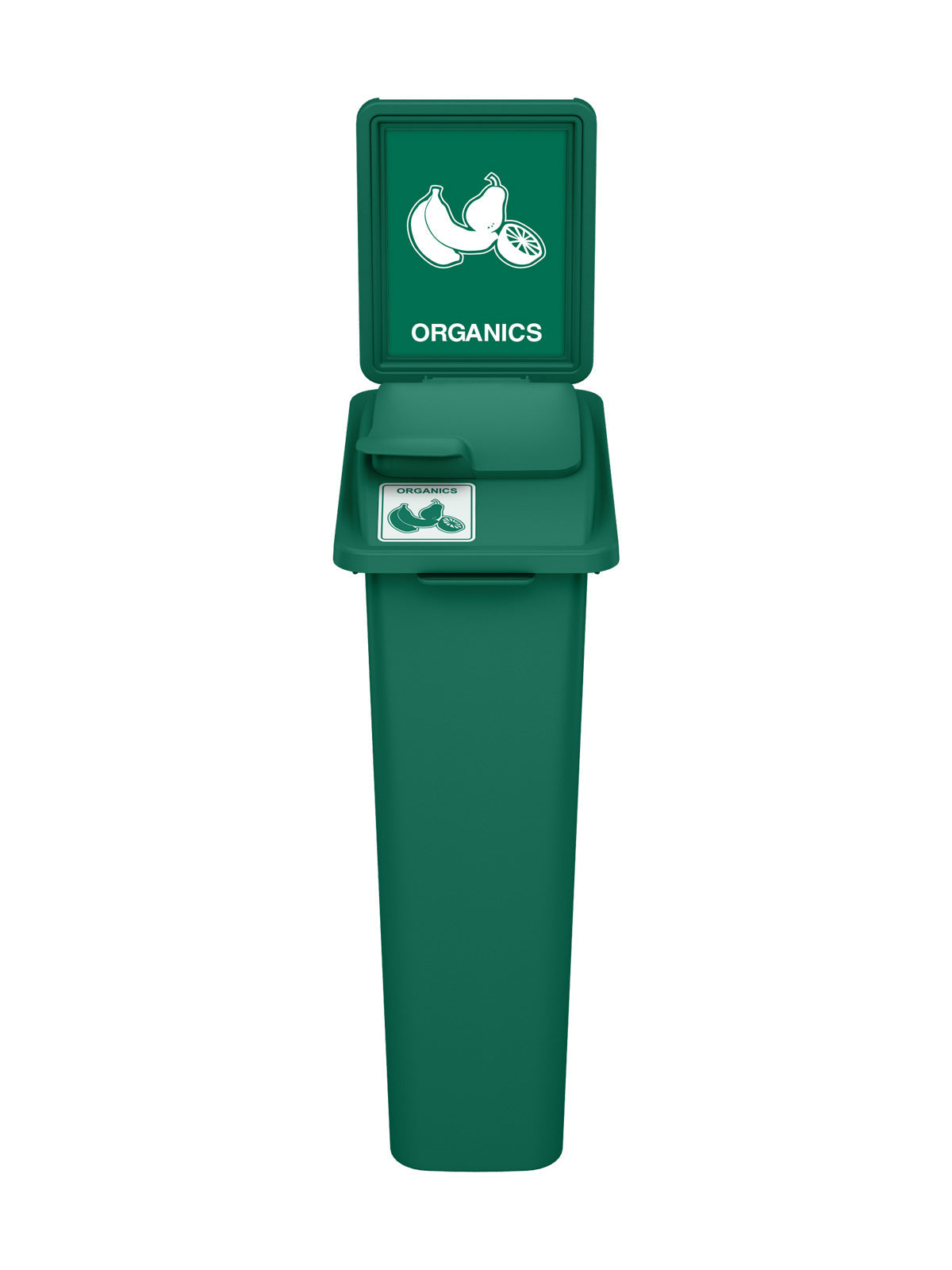 WASTE WATCHER - 23G Green Body with Green Solid Lift Lid, Sign Frame, and 'Organics' Sign and Lid Label