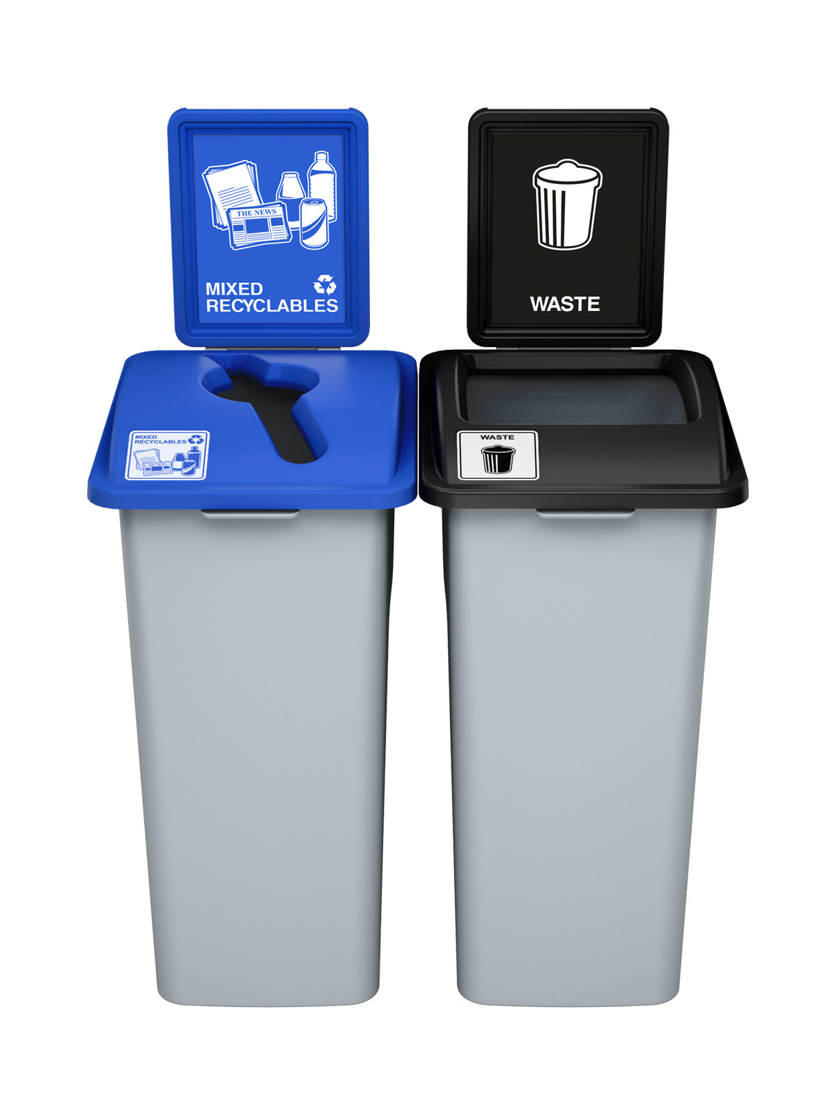 WASTE WATCHER - Double - Kit - Mixed Recyclables-Waste - Mixed-Full - Grey-Blue-Black