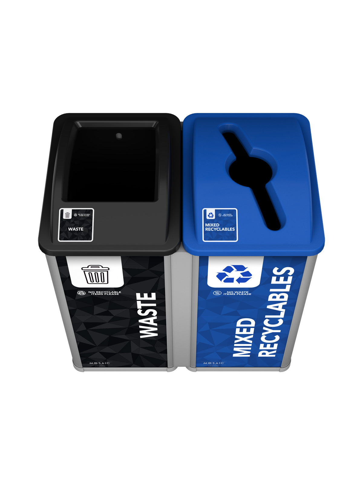 MOSAIC - Double - Waste-Recyclables - Full-Mixed - Silver-Black-Blue