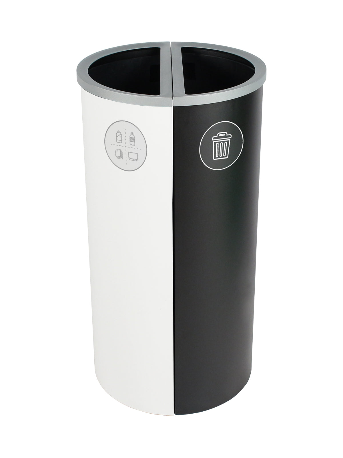 SPECTRUM - Double Station, White-Black Ellipse Slim, Full Opening Lids with Mixed Recyclables-Waste Body Labels