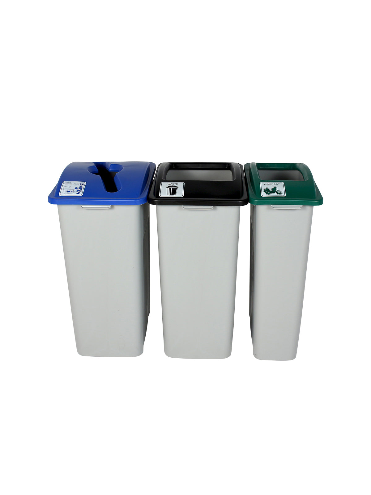 WASTE WATCHER - Triple - Kit - Mixed Recyclables-Compost-Waste - Mixed-Full - Grey-Blue-Green-Black