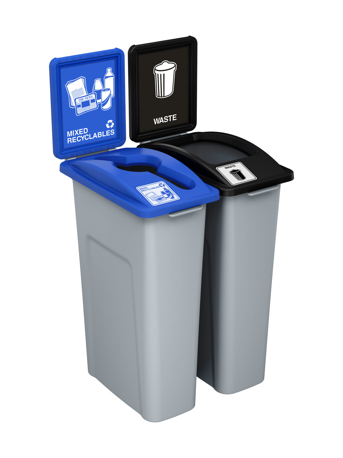 WASTE WATCHER - Double - Kit - Mixed Recyclables-Waste - Mixed-Full - Grey-Blue-Black