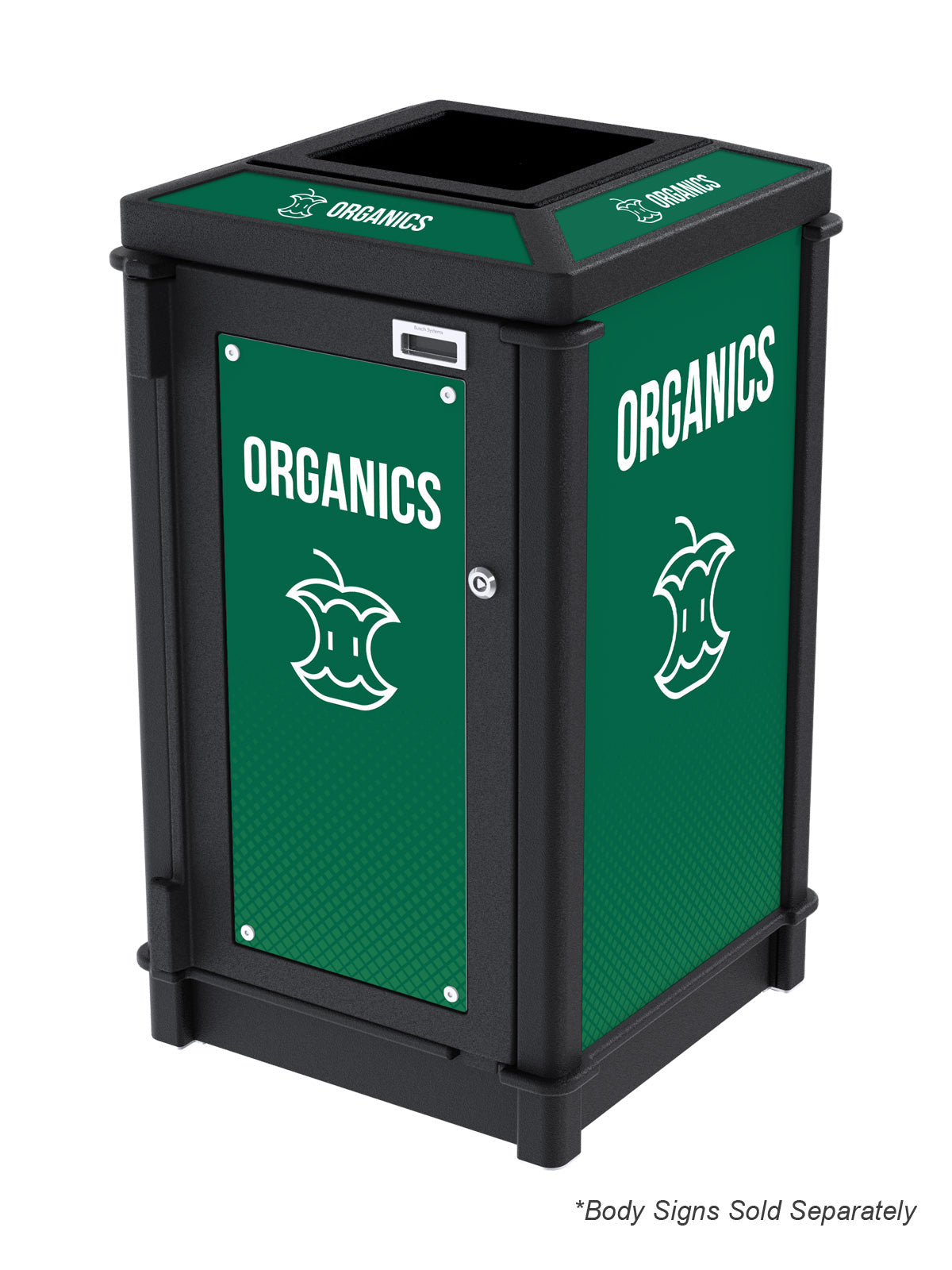 FUSION - Single Stream Top-Load Organics Bin with Full Opening Lid and Door Signage