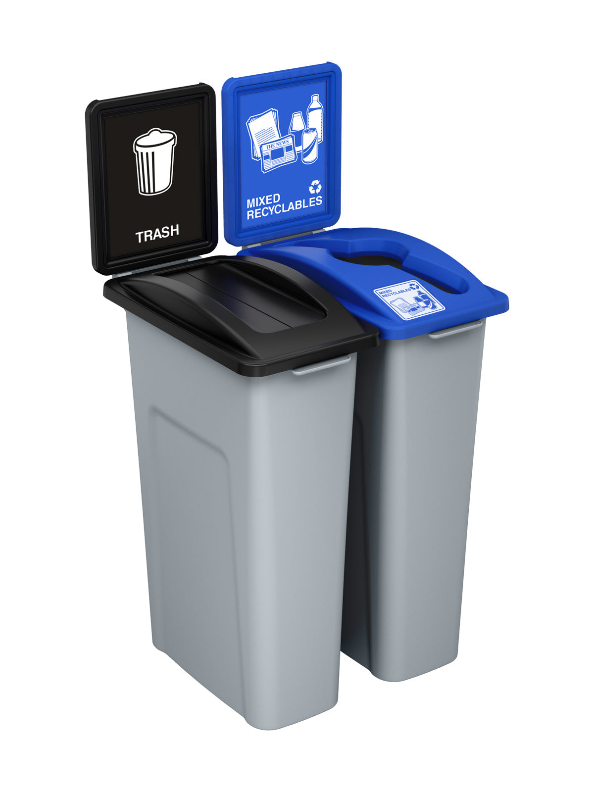 WASTE WATCHER - Double - Kit - Trash-Mixed Recyclables - Swing-Mixed - Grey-Black-Blue