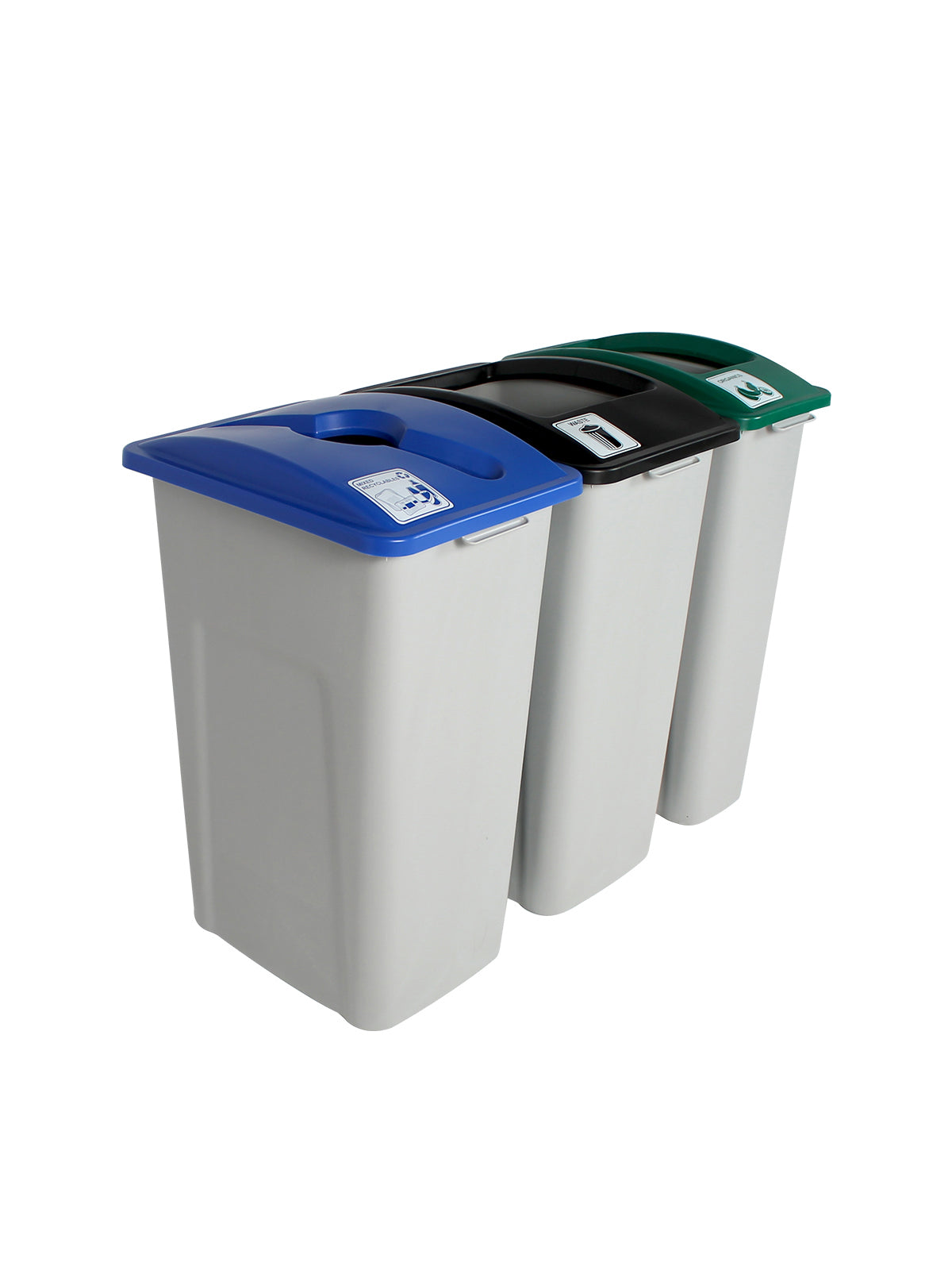WASTE WATCHER - Triple - Kit - Mixed Recyclables-Organics-Waste - Mixed-Full - Grey-Blue-Green-Black