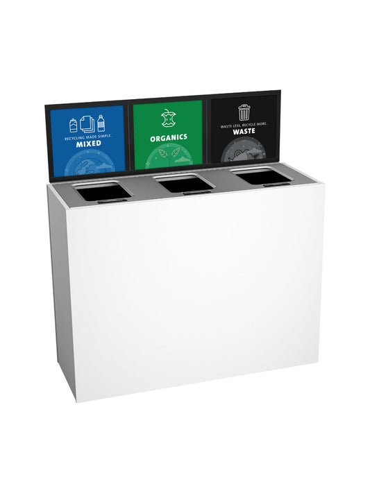 ARISTATA - Triple Stream, Glacier Finish, Hinged Stainless Steel Lid with Full Openings and Sign Frame