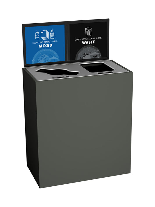 ARISTATA - Double Stream, Slate Finish, Hinged Stainless Steel Lid with Mixed-Full Openings, and Sign Frame