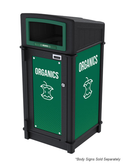 FUSION - Single Stream Top-Load Organics Bin with Full Opening Lid and Door Signage