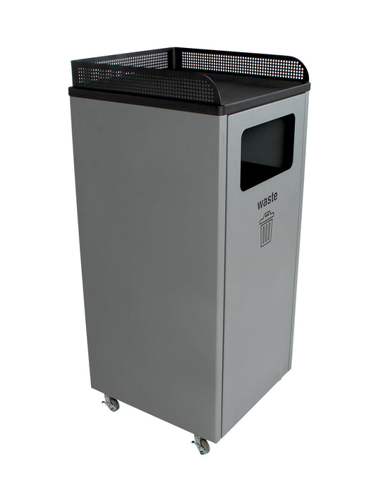COURTSIDE - Single Waste Collection Bin, Grey-Black Finish with Top Food Tray Collection Space
