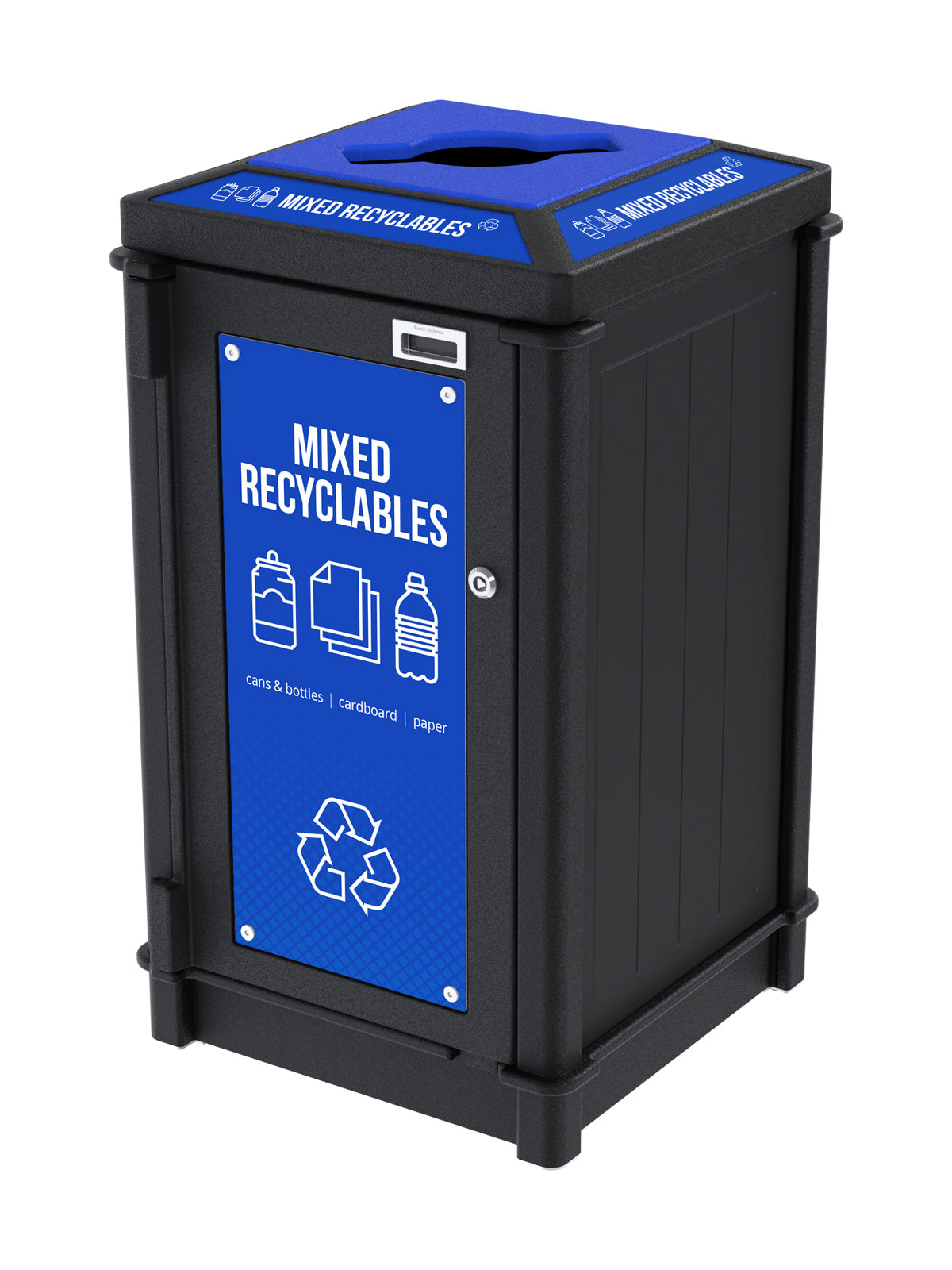 FUSION - Single Stream Top-Load Mixed Recyclables Bin with Mixed Lid Opening and Door Signage
