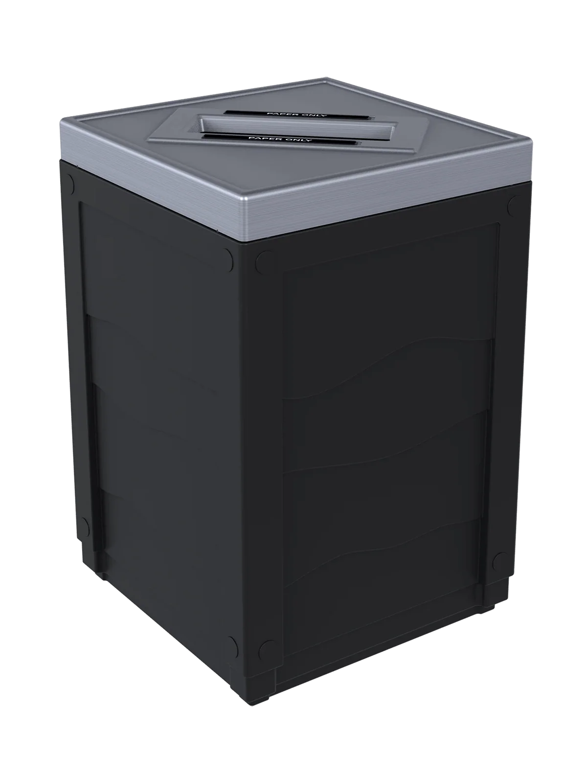 EVOLVE - 50G Black Cube with Slot Opening Lid (Stainless Steel Finish) and 'Paper' Lid Labels