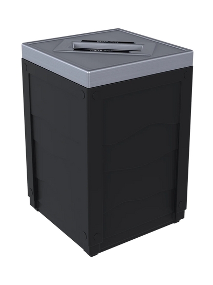 EVOLVE - 50G Black Cube with Slot Opening Lid (Stainless Steel Finish) and 'Paper' Lid Labels