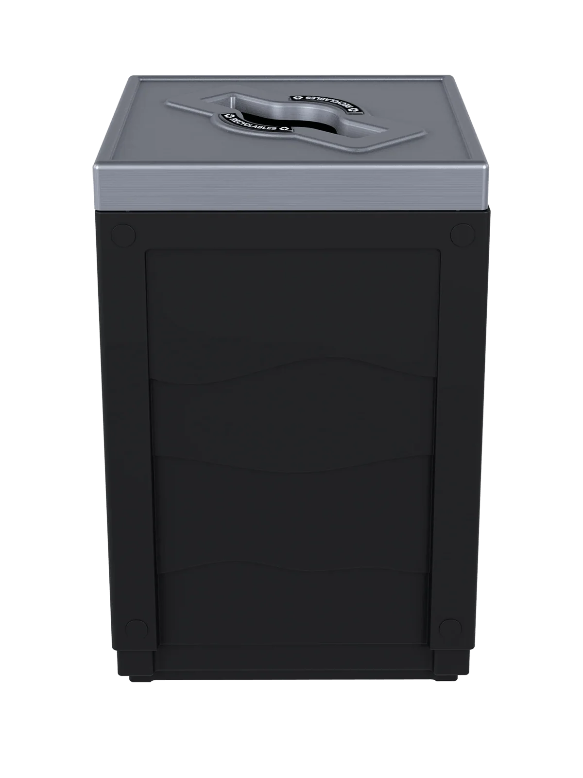 EVOLVE - 50G Black Cube with Mixed Opening Lid (Stainless Steel Finish) and 'Recyclables' Lid Labels