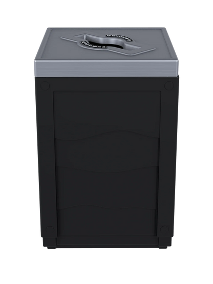 EVOLVE - 50G Black Cube with Mixed Opening Lid (Stainless Steel Finish) and 'Recyclables' Lid Labels