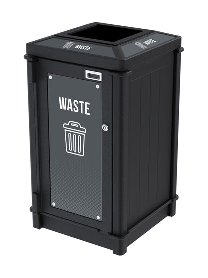 FUSION - Single Stream Top-Load Waste Bin with Full Lid Opening and Door Signage