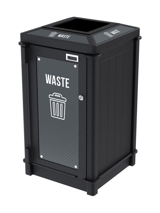 FUSION - Single Stream Top-Load Waste Bin with Full Lid Opening and Door Signage