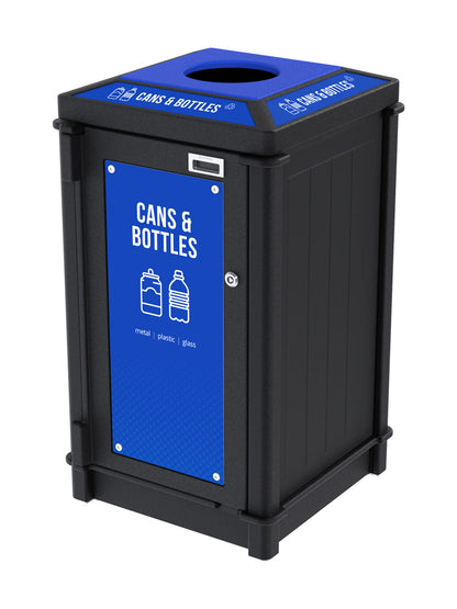 FUSION - Single Stream Top-Load Cans & Bottles Bin with Circle Lid Opening and Door Signage