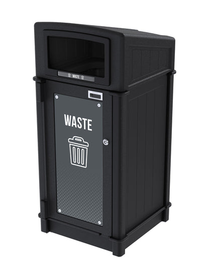 FUSION - Single Stream Front-Load Waste Bin with Full Opening Lid and Door Signage
