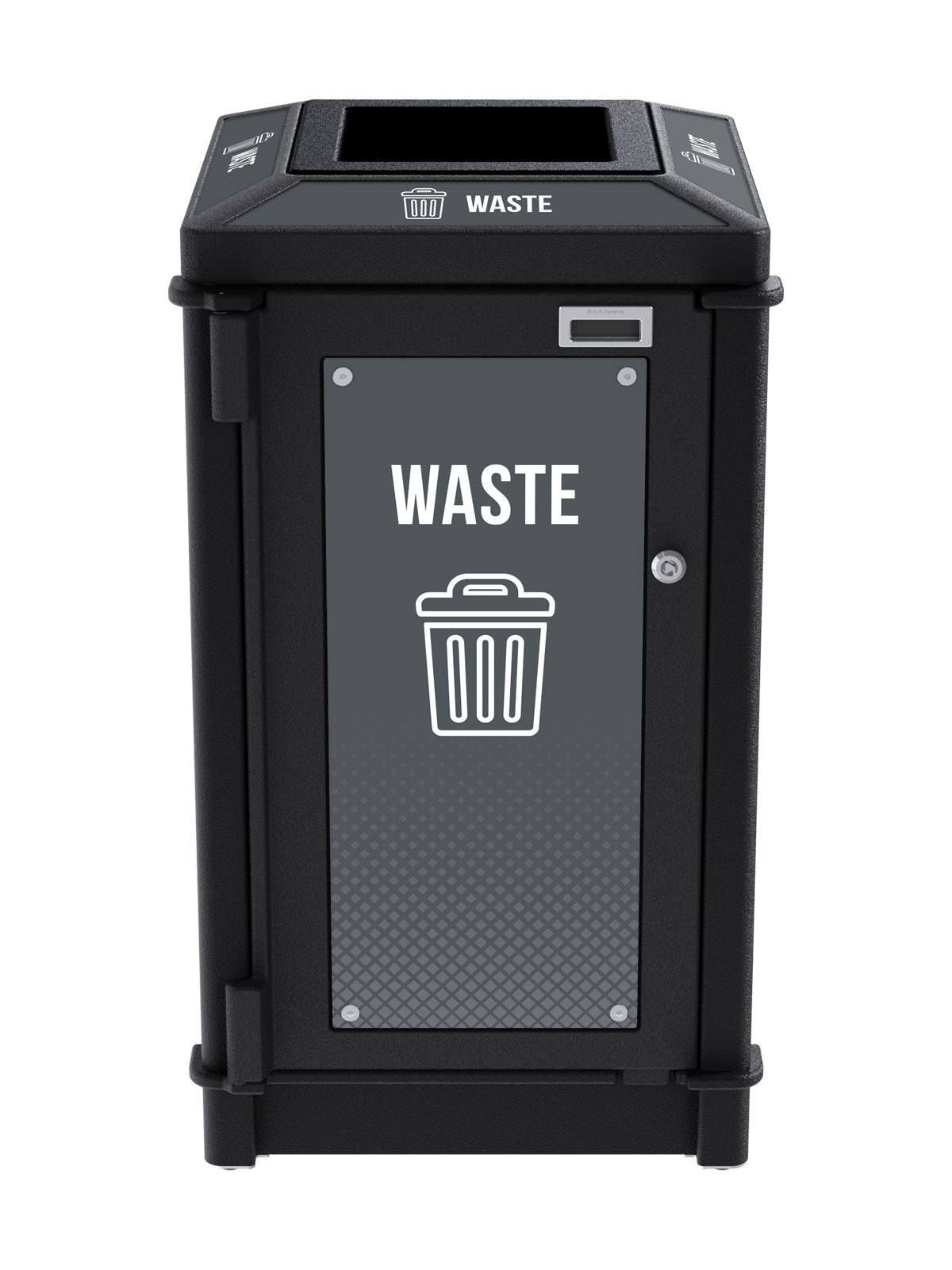 FUSION - Single Stream Top-Load Waste Bin with Full Lid Opening and Door Signage
