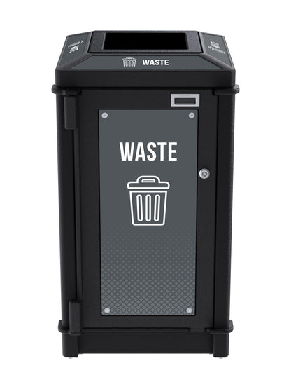 FUSION - Single Stream Top-Load Waste Bin with Full Lid Opening and Door Signage