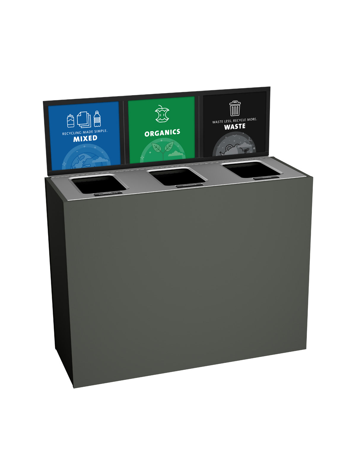 ARISTATA - Triple Stream, Slate Finish, Hinged Stainless Steel Lid with Full Openings and Sign Frame
