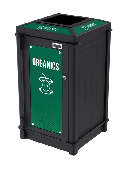 FUSION - Single Stream Top-Load Organics Bin with Full Opening Lid and Door Signage