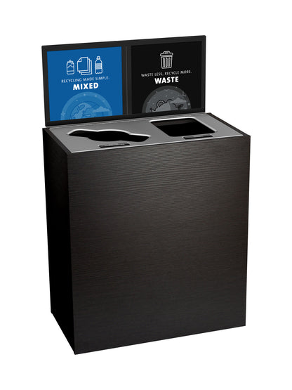 ARISTATA - Double Stream, Western Breeze Finish, Hinged Stainless Steel Lid with Mixed-Full Openings and Sign Frame
