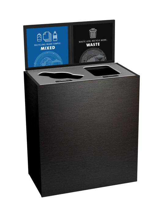 ARISTATA - Double Stream, Western Breeze Finish, Hinged Stainless Steel Lid with Mixed-Full Openings and Sign Frame