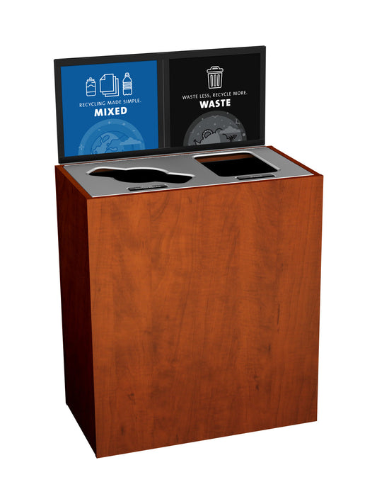ARISTATA - Double Stream, Midsummer Flame finish, Hinged Stainless Steel Lid with Mixed-Full Openings and Sign Frame