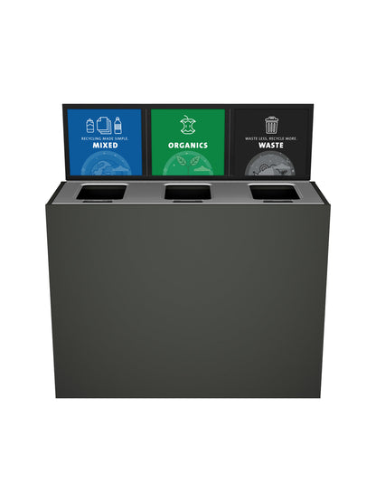 ARISTATA - Triple Stream, Slate Finish, Hinged Stainless Steel Lid with Full Openings and Sign Frame
