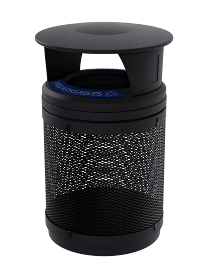 VISTABIN - 50G Collection Bin with Mesh Metal Body and Canopy Lid with 'Mixed Recyclables' Lid Labels