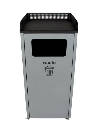 COURTSIDE - Single Waste Collection Bin, Grey-Black Finish with Top Food Tray Collection Space