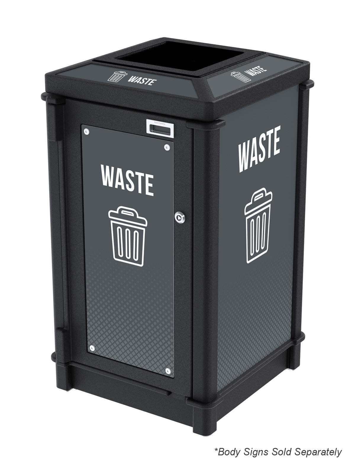 FUSION - Single Stream Top-Load Waste Bin with Full Lid Opening and Door Signage