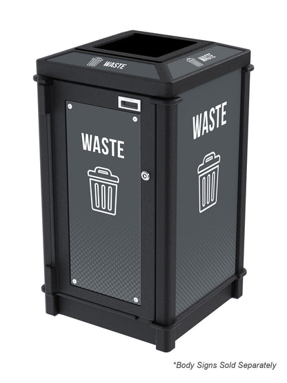 FUSION - Single Stream Top-Load Waste Bin with Full Lid Opening and Door Signage