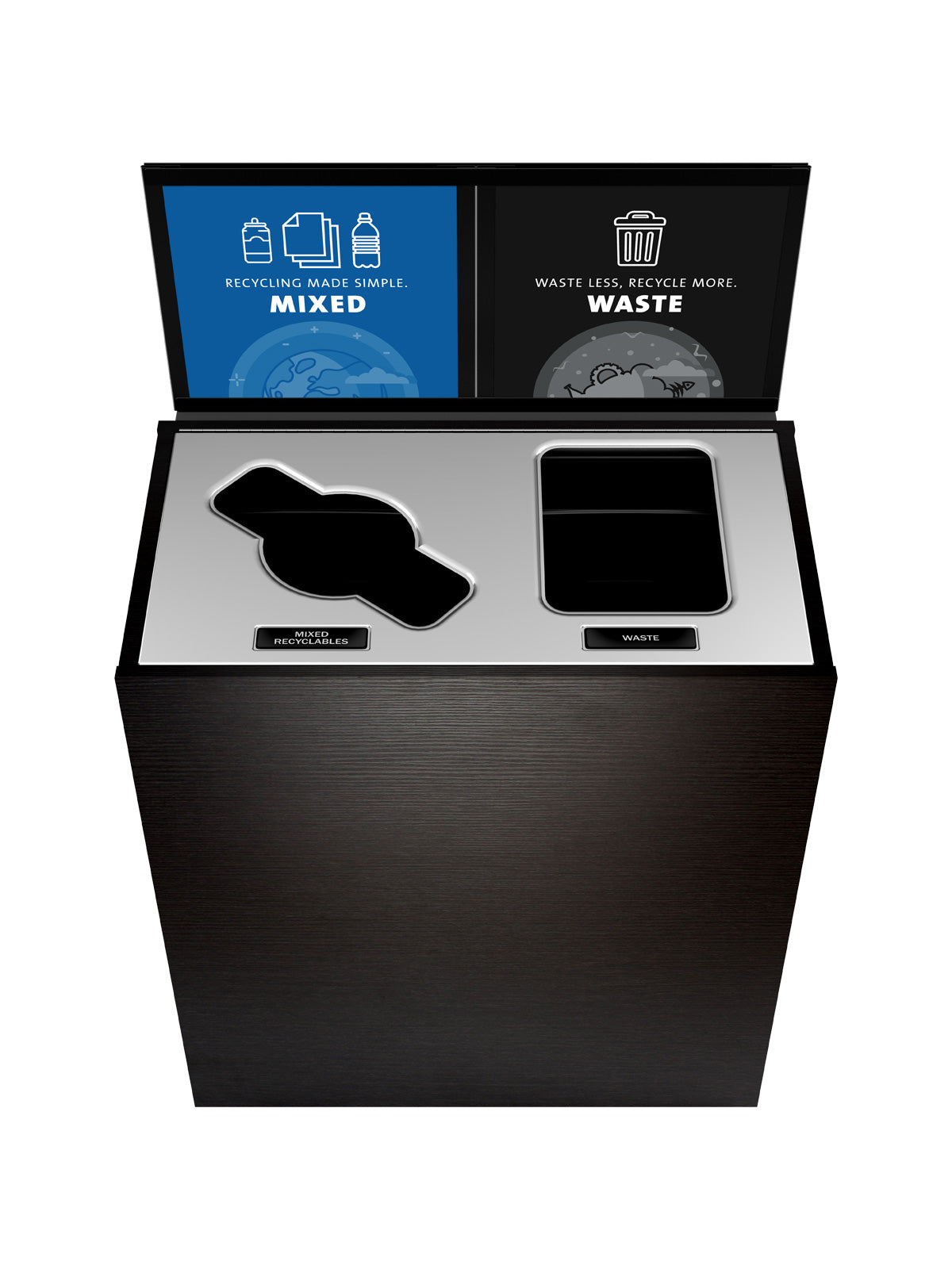 ARISTATA - Double Stream, Western Breeze Finish, Hinged Stainless Steel Lid with Mixed-Full Openings and Sign Frame