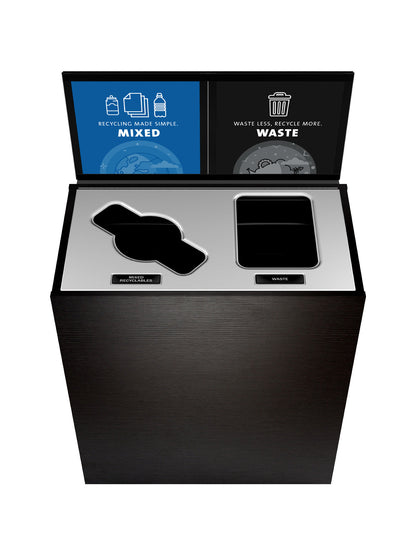 ARISTATA - Double Stream, Western Breeze Finish, Hinged Stainless Steel Lid with Mixed-Full Openings and Sign Frame