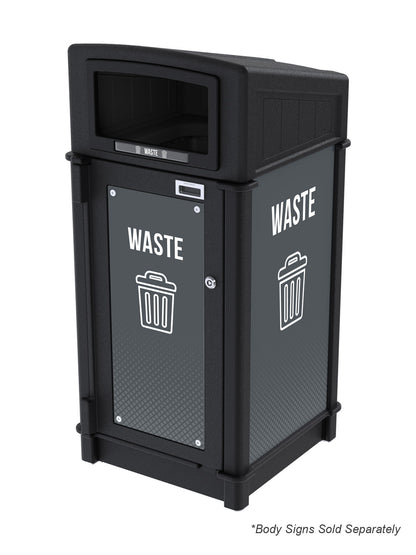 FUSION - Single Stream Front-Load Waste Bin with Full Opening Lid and Door Signage