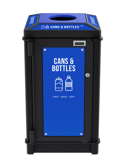 FUSION - Single Stream Top-Load Cans & Bottles Bin with Circle Lid Opening and Door Signage