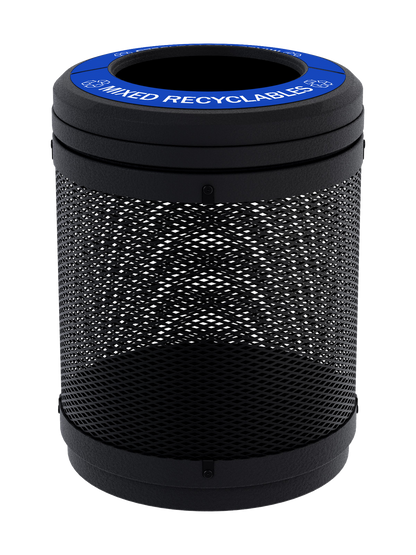 VISTABIN - 50G Collection Bin with Mesh Metal Body, Full-Opening Lid and 'Mixed Recyclables' Lid Labels