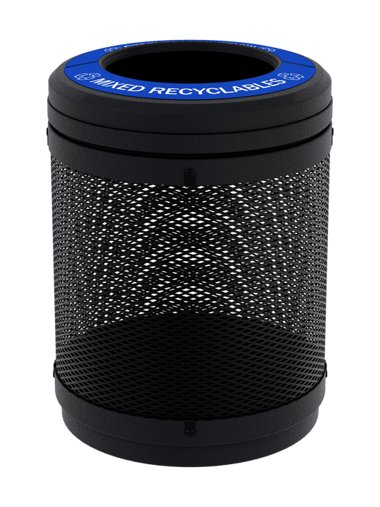 VISTABIN - 50G Collection Bin with Mesh Metal Body, Full-Opening Lid and 'Mixed Recyclables' Lid Labels