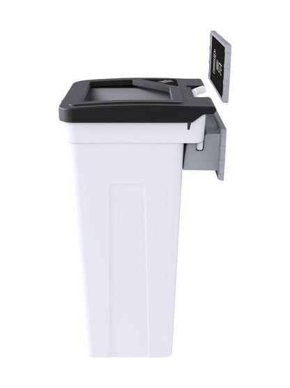 RISE - White Body with Black Full Opening Lid, 'Waste' Sign and Lid Label, and Wall Mount Aluminum Extrusions