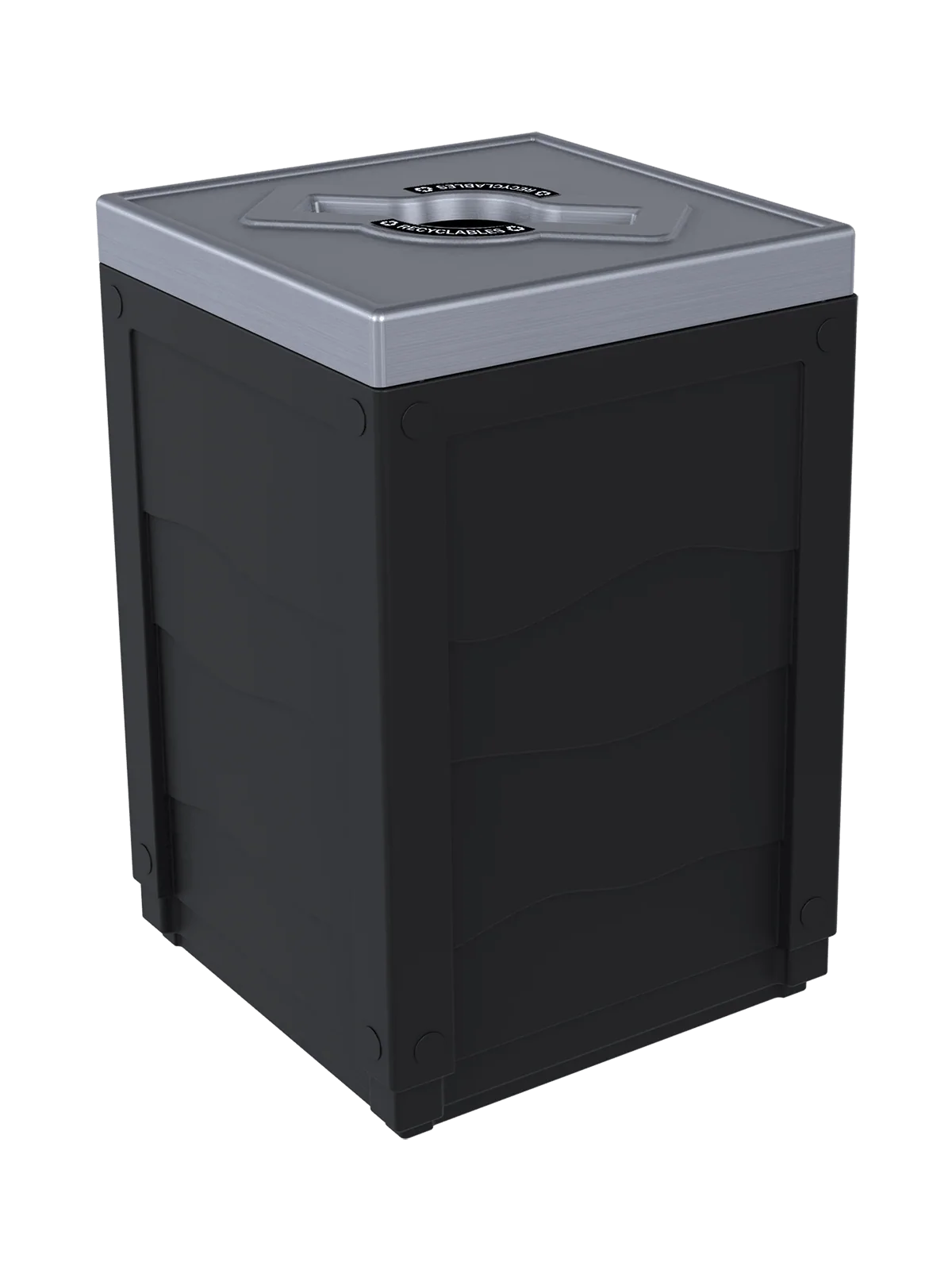 EVOLVE - 50G Black Cube with Mixed Opening Lid (Stainless Steel Finish) and 'Recyclables' Lid Labels