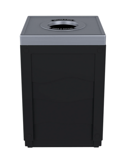 EVOLVE - 50G Black Cube with Circle Opening Lid (Stainless Steel Finish) and Cans & Bottles Label