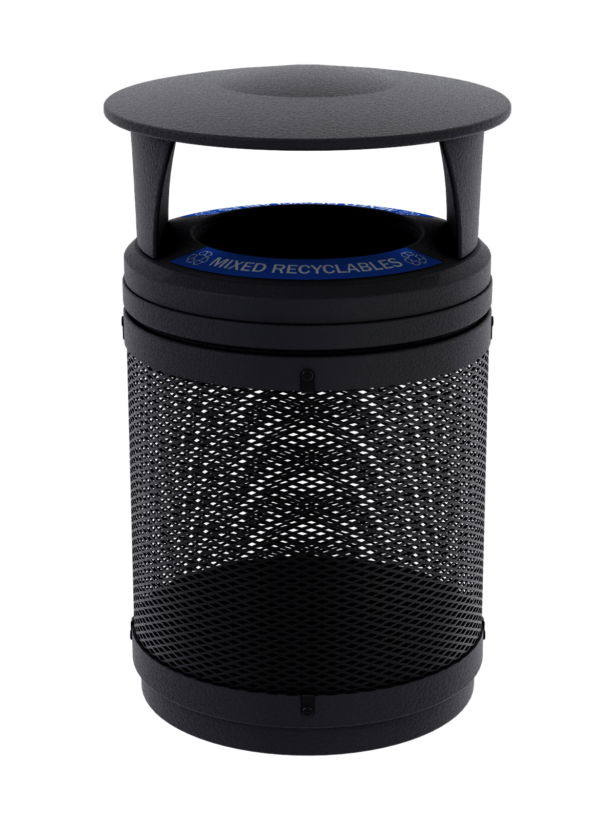 VISTABIN - 50G Collection Bin with Mesh Metal Body and Canopy Lid with 'Mixed Recyclables' Lid Labels